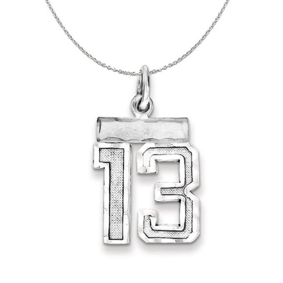 Silver, Varsity Collection, Small D/C Number 13 Necklace - 18 In - Picture 1 of 7